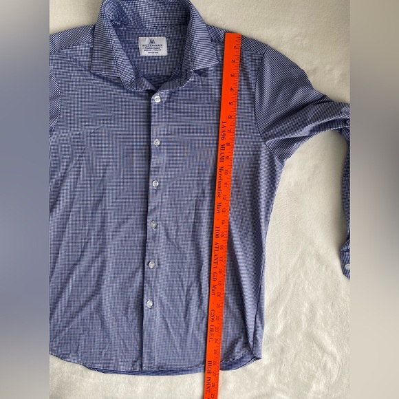 Mizzen + Main Blue‎ Checkered Medium Trim Fit Button Down Dress Shirt Packable - Picture 8 of 10